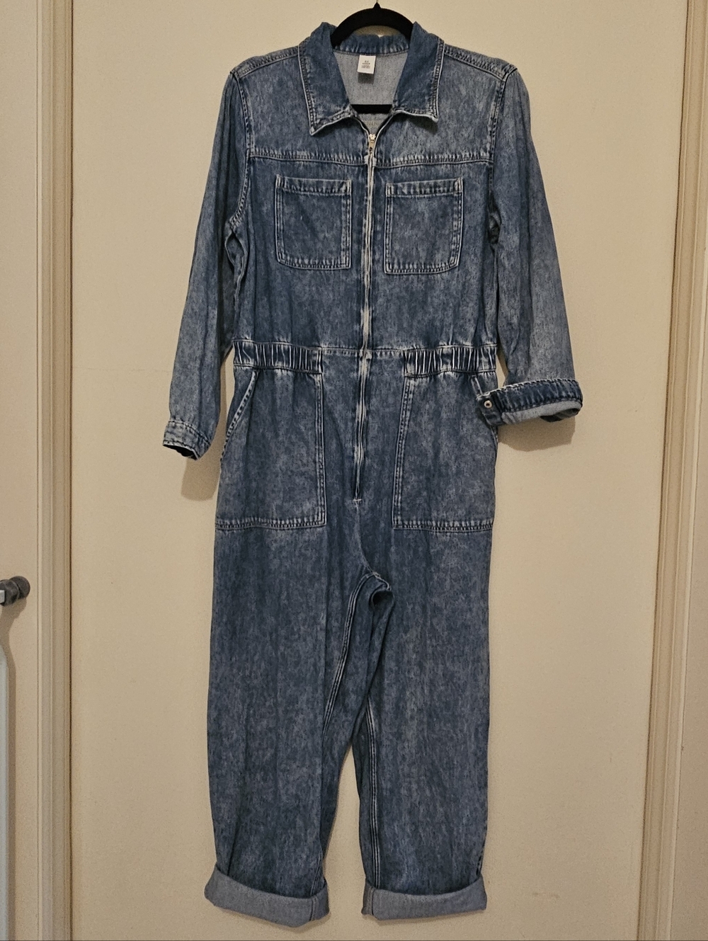 H&M & Denim Eco Conscious Collection Zip Front Acid Wash Boiler Jumpsuit Sz 10
